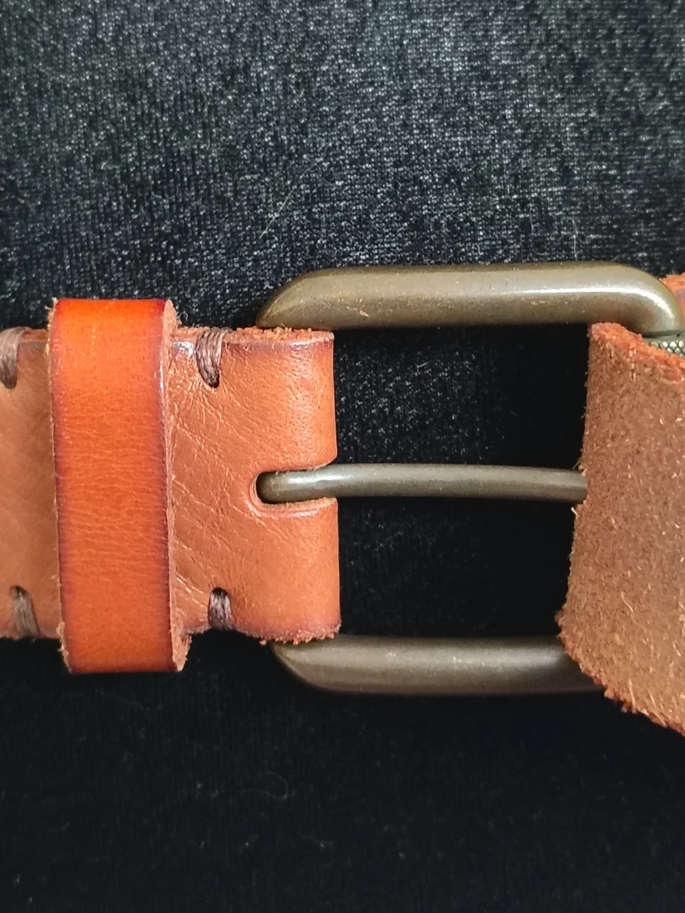 Express Mens Genuine Leather Belt -Tan With Antique Buckle -Size 34/36 -Like New